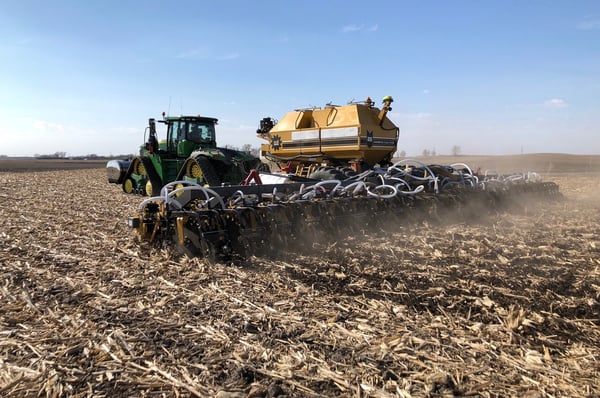 SoilWarrior 5000 strip tillage and nutrient placement system in corn residue