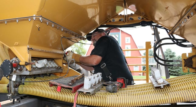 Kuehn inspects a SoilWarrior.